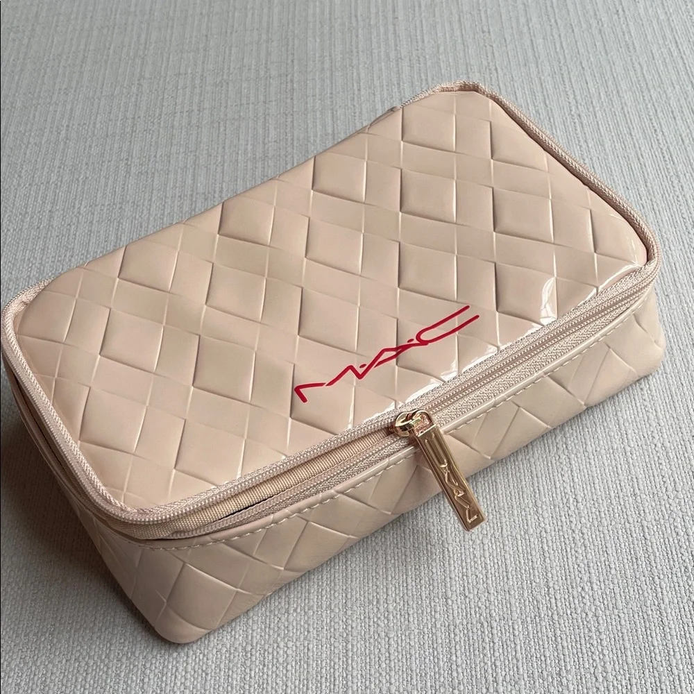 MAC Cosmetics Blush Beige Quilted Patent Cosmetic Bag travel case - Brand New